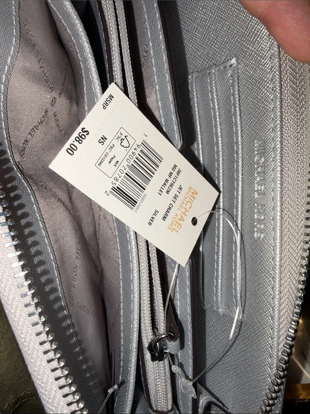 Michael Kors Silver Signature MK Zip Wallet